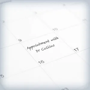 calendar with appointment with dr Collins written on it